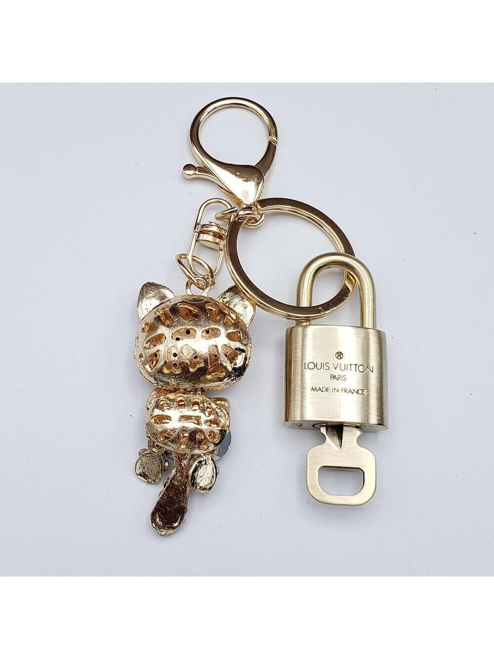Authentic Louis Vuitton Lock & Key with Unbranded Cat Charm, Keychain - Picture 8 of 12
